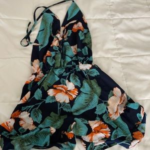Backless floral jumpsuit